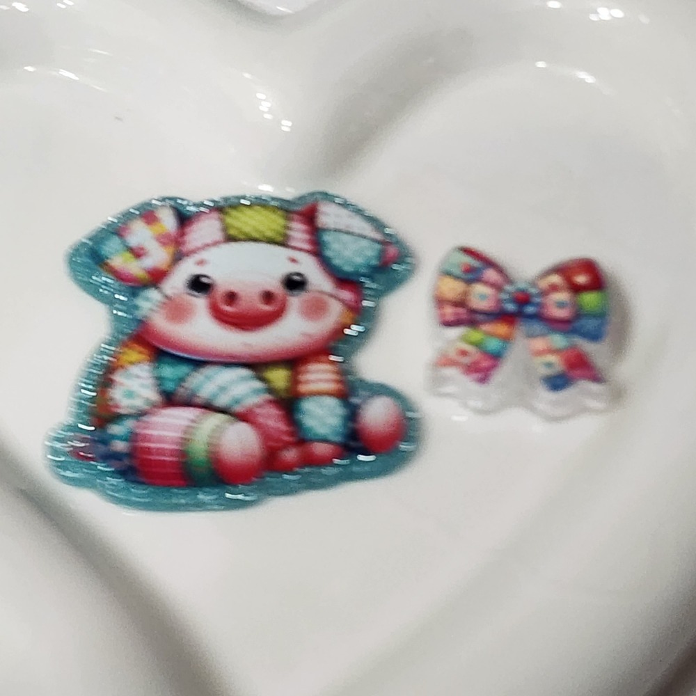 Pig Patchwork Flatback Focal Bead Badge Keychain Beaded Pen Crafts Jewelry